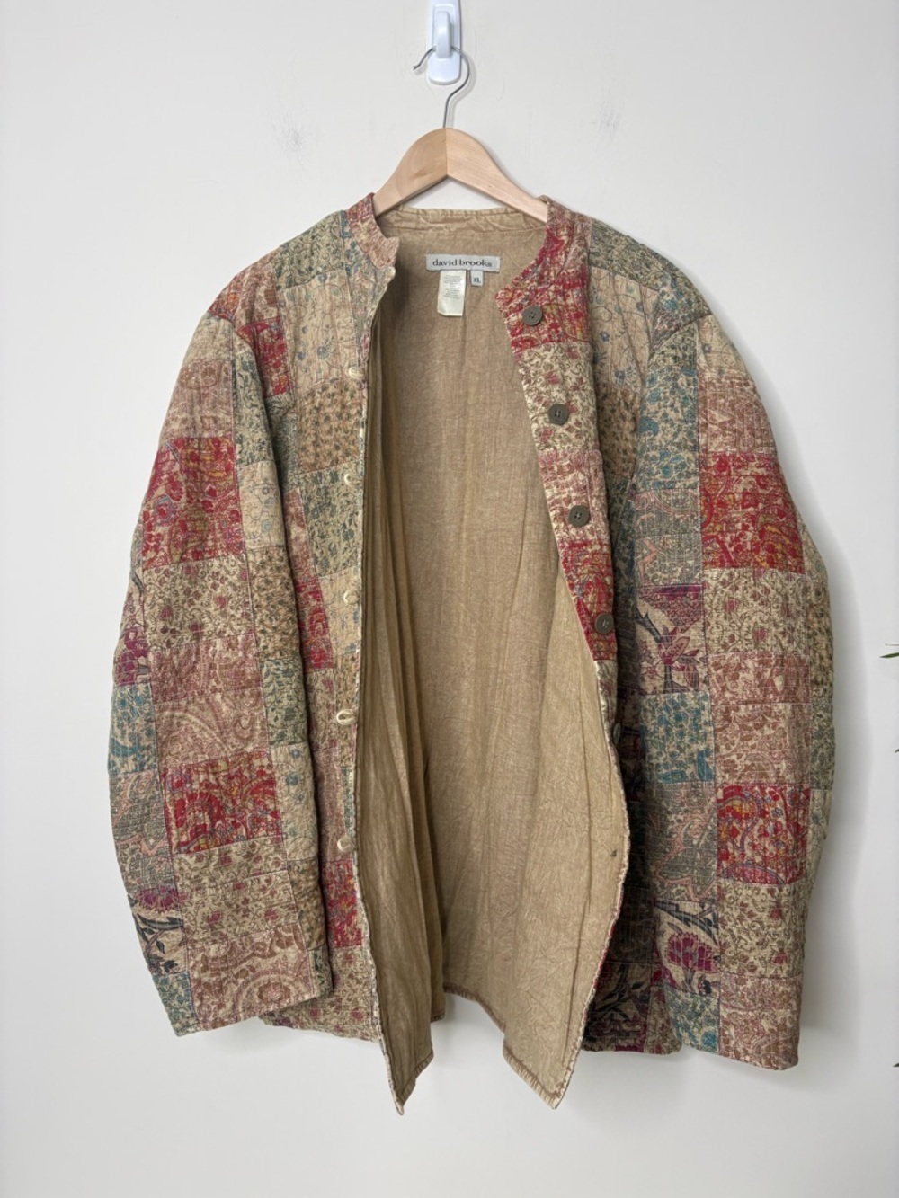 David Brooks Red Tan Tapestry Patchwork Quilted 100% Cotton Boho Shirt Jacket XL - Picture 12 of 14